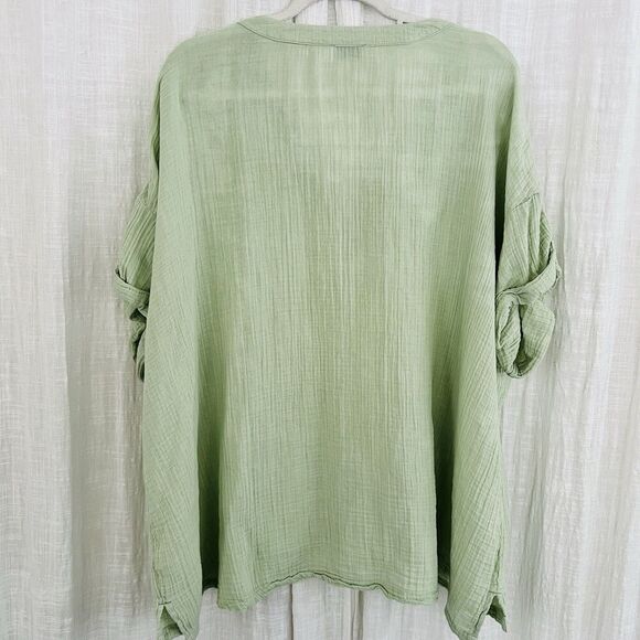 Wonderly Sage Green 100% Cotton Flowy Lightweight Blouse Made in India -Plus XXL - Picture 6 of 8